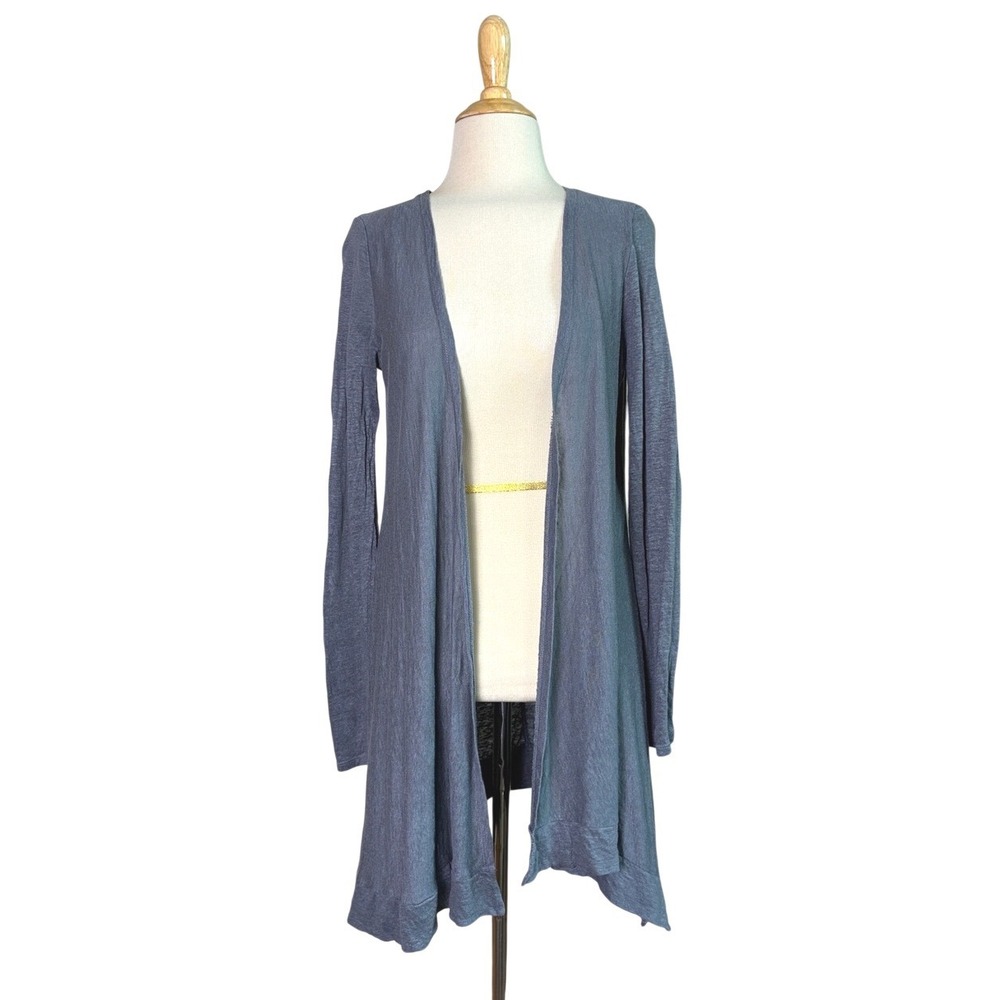 TAHARI Size Small 100% Linen Grey Long Sleeve Open‎ Front Kimono Duster Cardigan